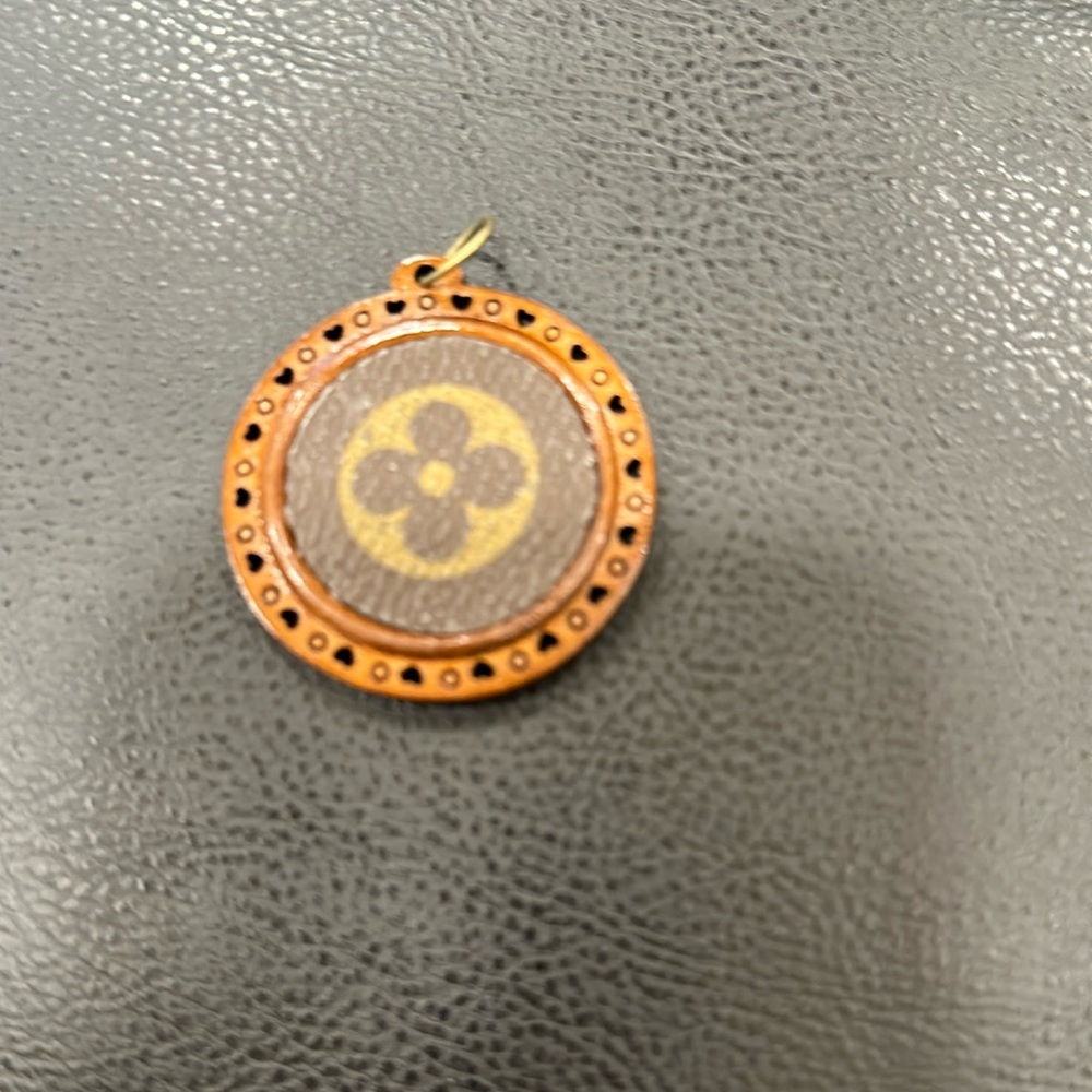 Wooden Necklace Charm with upcycled Louis Vuitton monogram charm